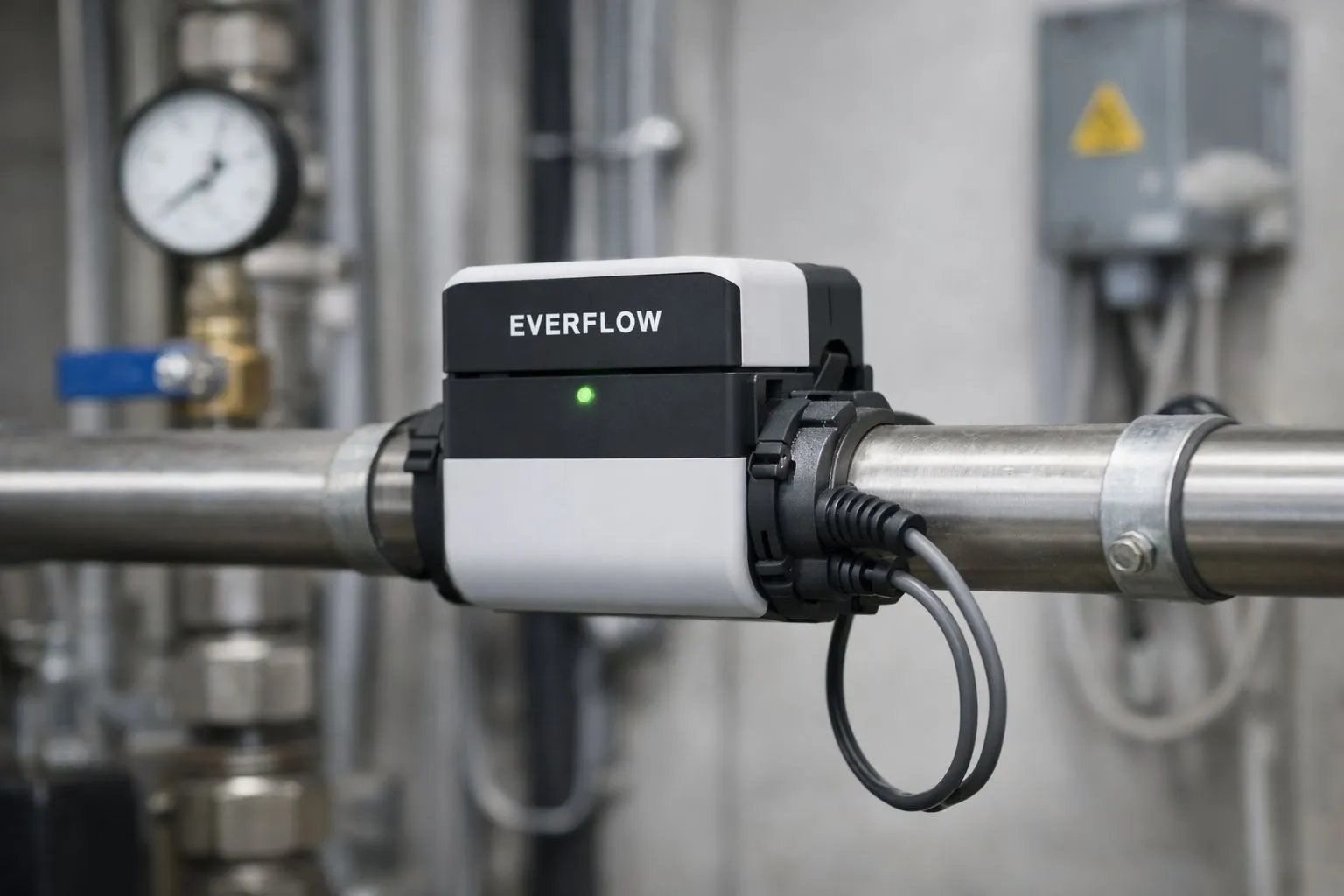 Prototype du concept EVERFLOW, version V2, posé sur une canalisation